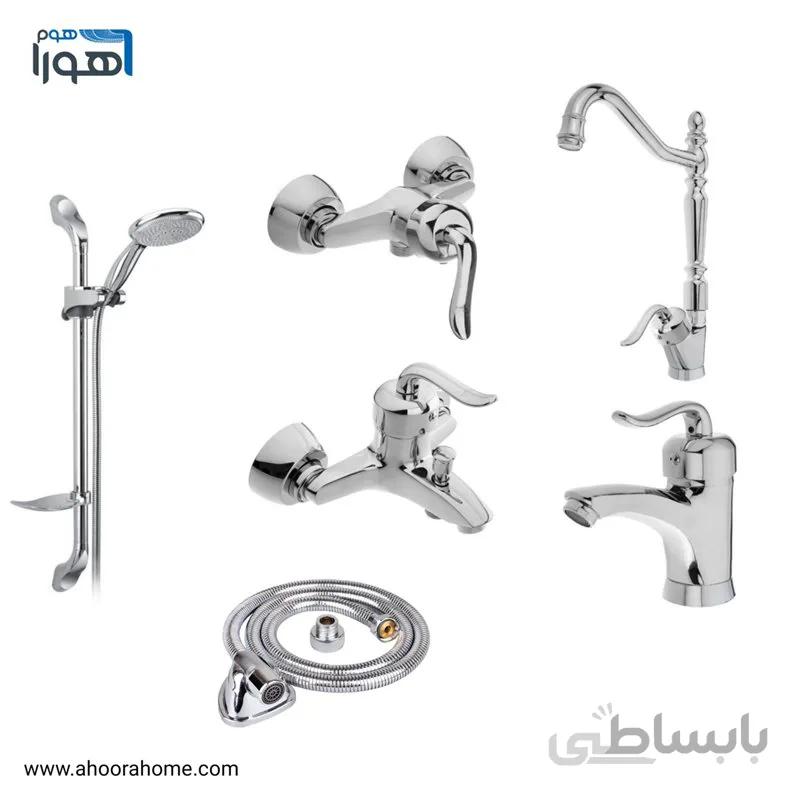 ست شیرآلات همراه با علم دوش و شلنگ توالت