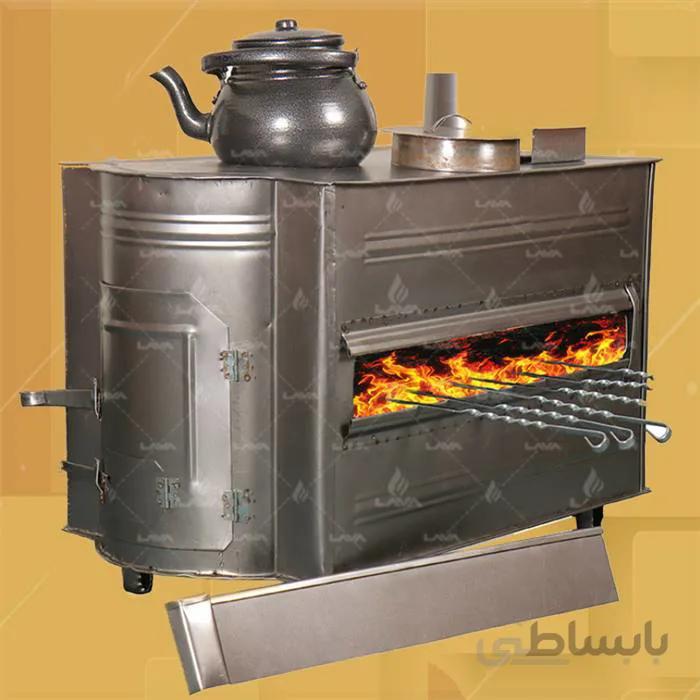 بخاری هیزمی سه منظوره ( بخاری - کباب پز - اجاق هیزمی ) ا جنس🔸ورق گالوانیزه نمره نامی 50 📐ابعاد بخاری هیزمی: 🔸طول: 60 🔸عرض: 35 🔸ارتفاع : 45 🔸قطر دودکش: 10 🔸طول نشیمنگاه سیخ: 45 🔸دارای یک دری کشویی در بغل ( محل قرارگیری سیخ در داخل بخاری)