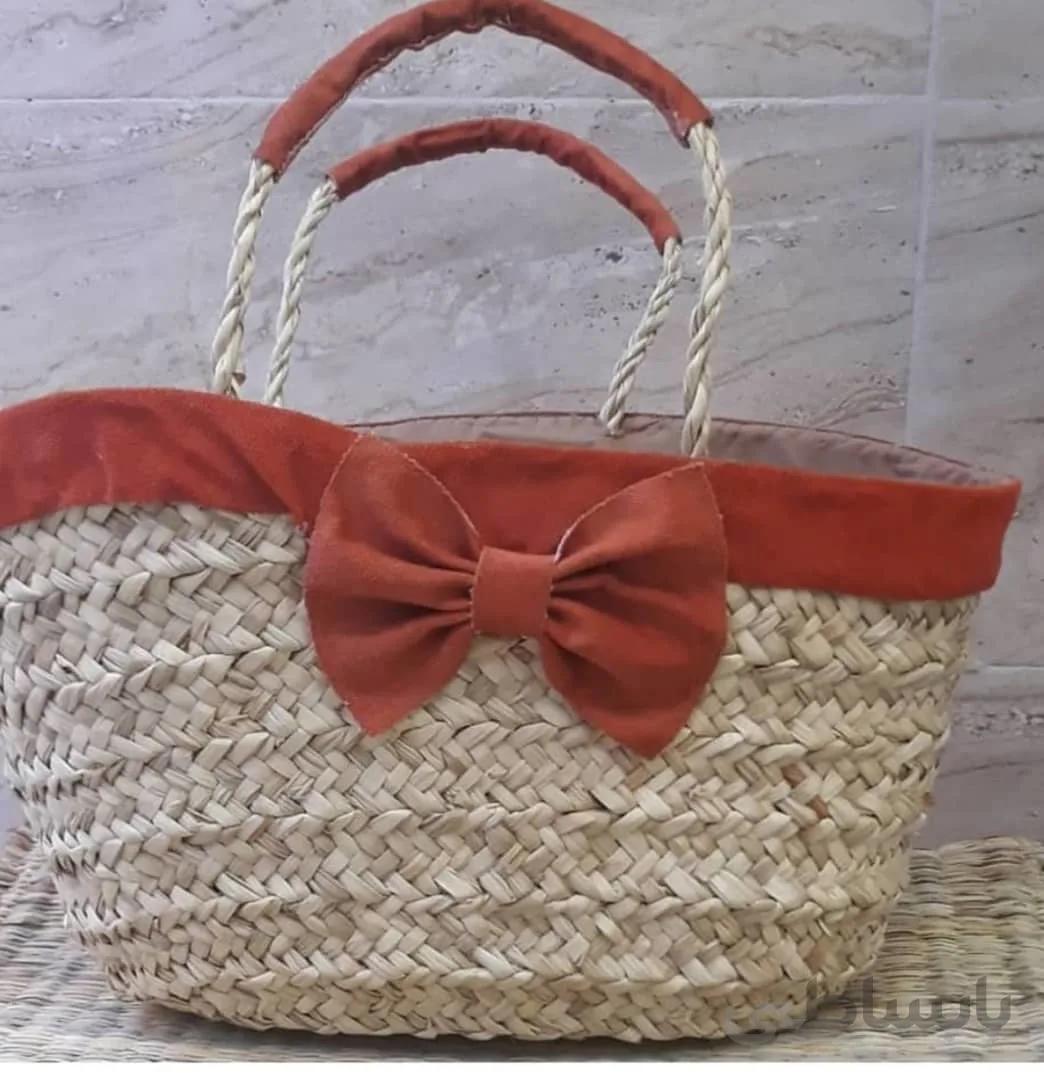 زنبیل آستردار پاپیونی حصیری کد ۱۰۳۲۷