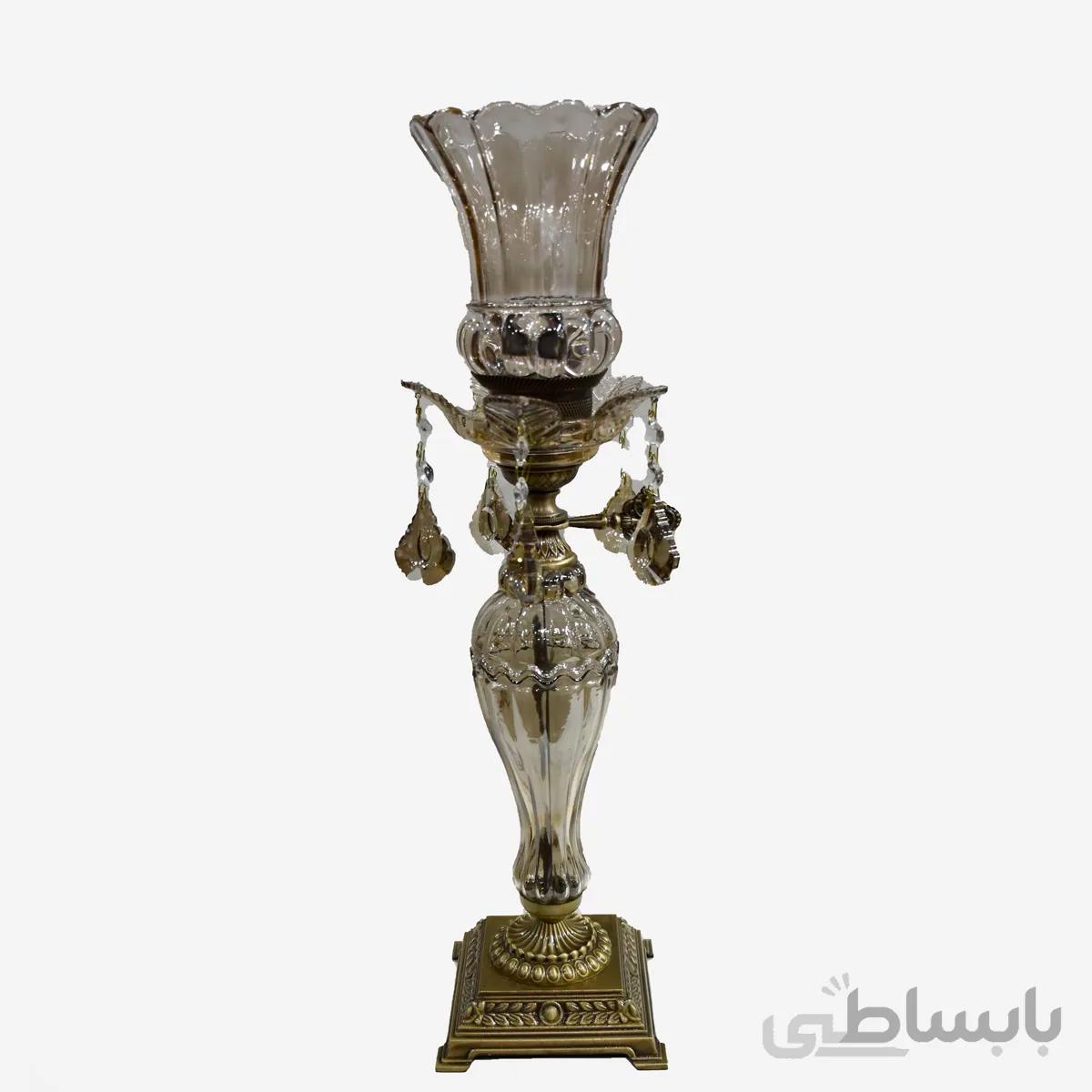 شمعدان كريستال آويز دار پايه برنز