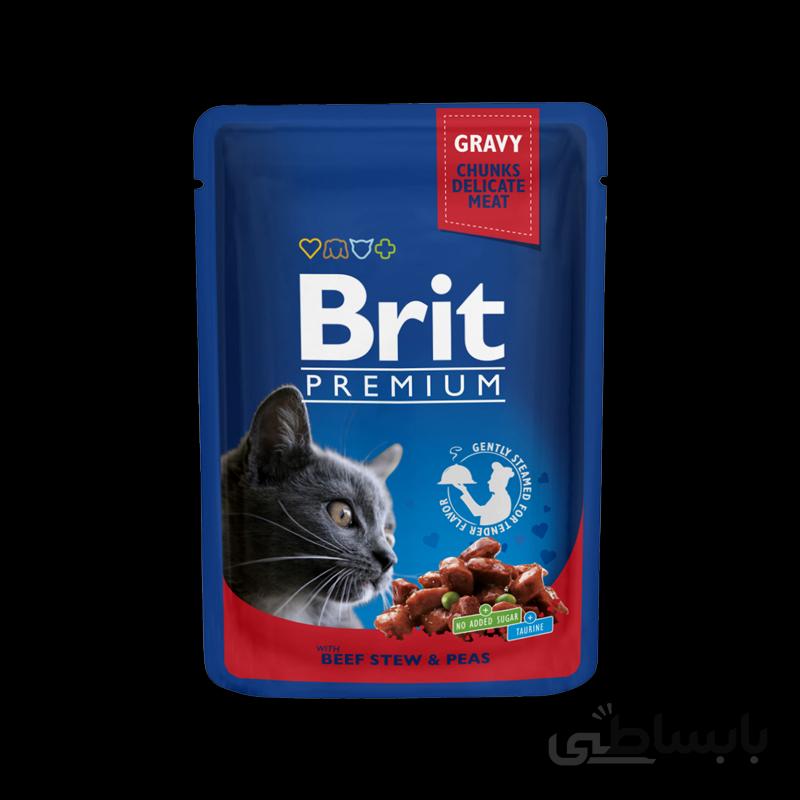 پوچ گربه بریت با طعم گوشت گاو و نخود فرنگی مدل Brit Beef Stew & Peas وزن 100 گرم