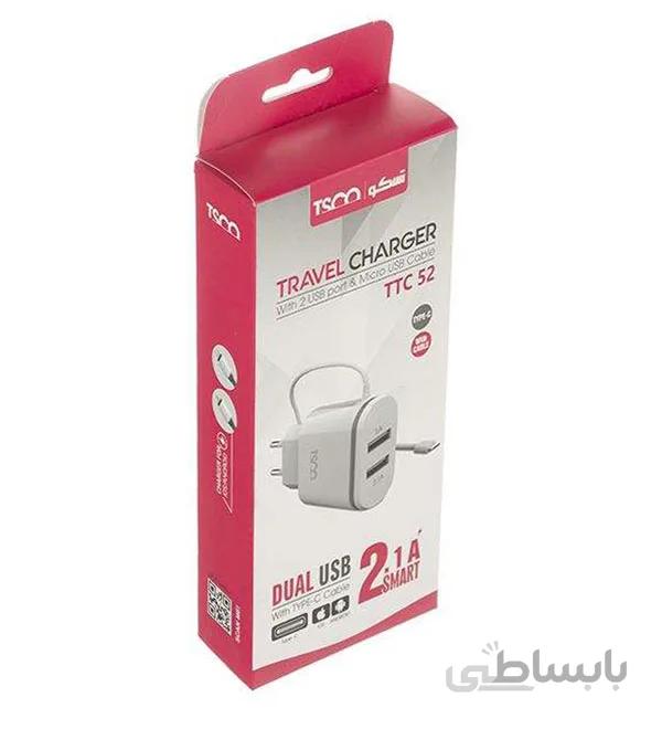 TsCO TTC 52 Travel Charger 2.1A With Type- C Cable ا TsCO TTC 52 Travel Charger 2.1A With Type- C Cable