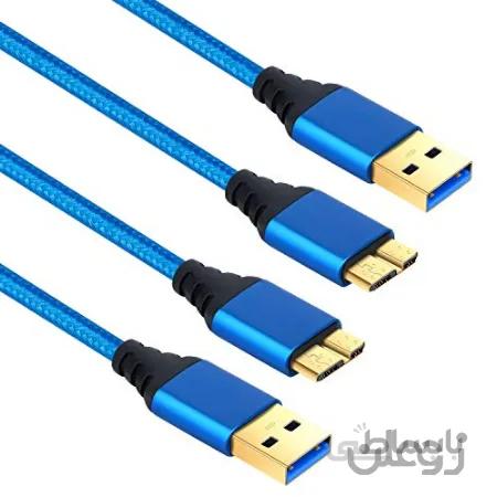 توجه داشته باشید 3 کابل شارژر ، کابل USB Besgoods 2-Pack 6ft Braided USB 3.0 - کابل شارژر سریع مردانه به میکرو B کابل قابل حمل خارجی هارد اکسترنال ، Samsung Galaxy S5 / Note 3 ، Note Pro 12.2 - آبی