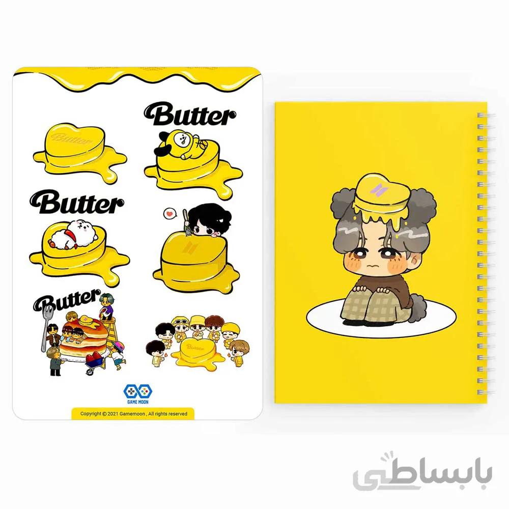 دفترچه يادداشت bts butter به همراه مجموعه ٦ عددی استيكر-کد 2032