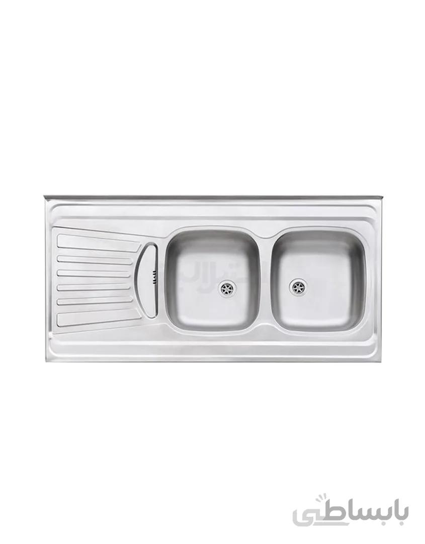 سينک ظرفشویی معمولی دو لگن استیل البرز مدل ساحل سایز 120*50*4