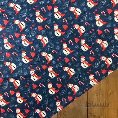 پارچه مخمل برایت طرح آدم برفی رنگ سرمه ای کد 1829