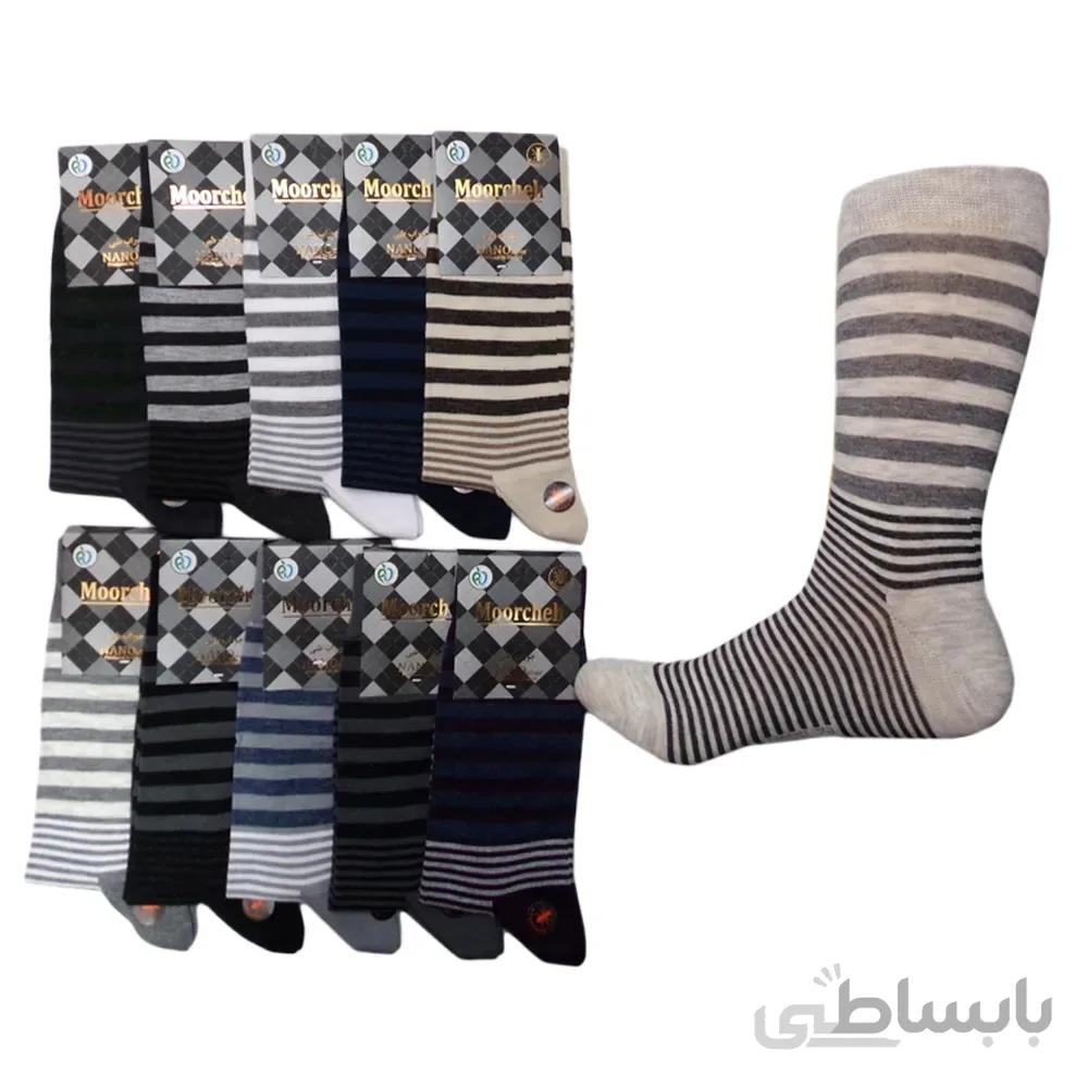 جوراب ساق بلند نانو مردانه مورچه نخ 70 طرح راهراه