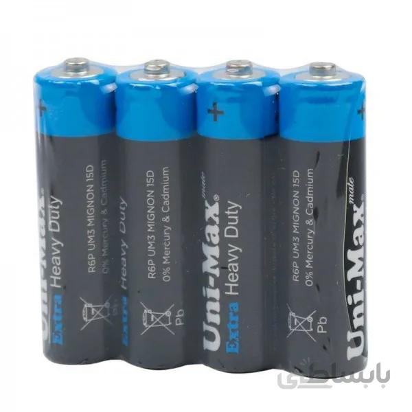 باتری Extra Heavy Duty قلمی یونی-مکس بسته شرینک 4 تایی اندازه AA ا Uni-Max Extra Heavy Duty R6P-UM3 1.5V AA Battery