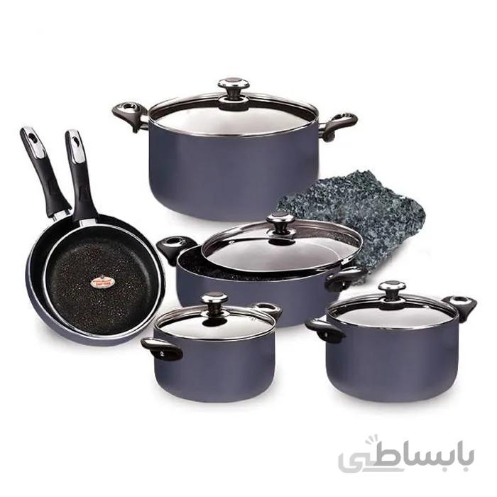 سرویس 10 پارچه گرانیتا سرمه ای با درب شیشه ای زرساب کد GT-7500G-S