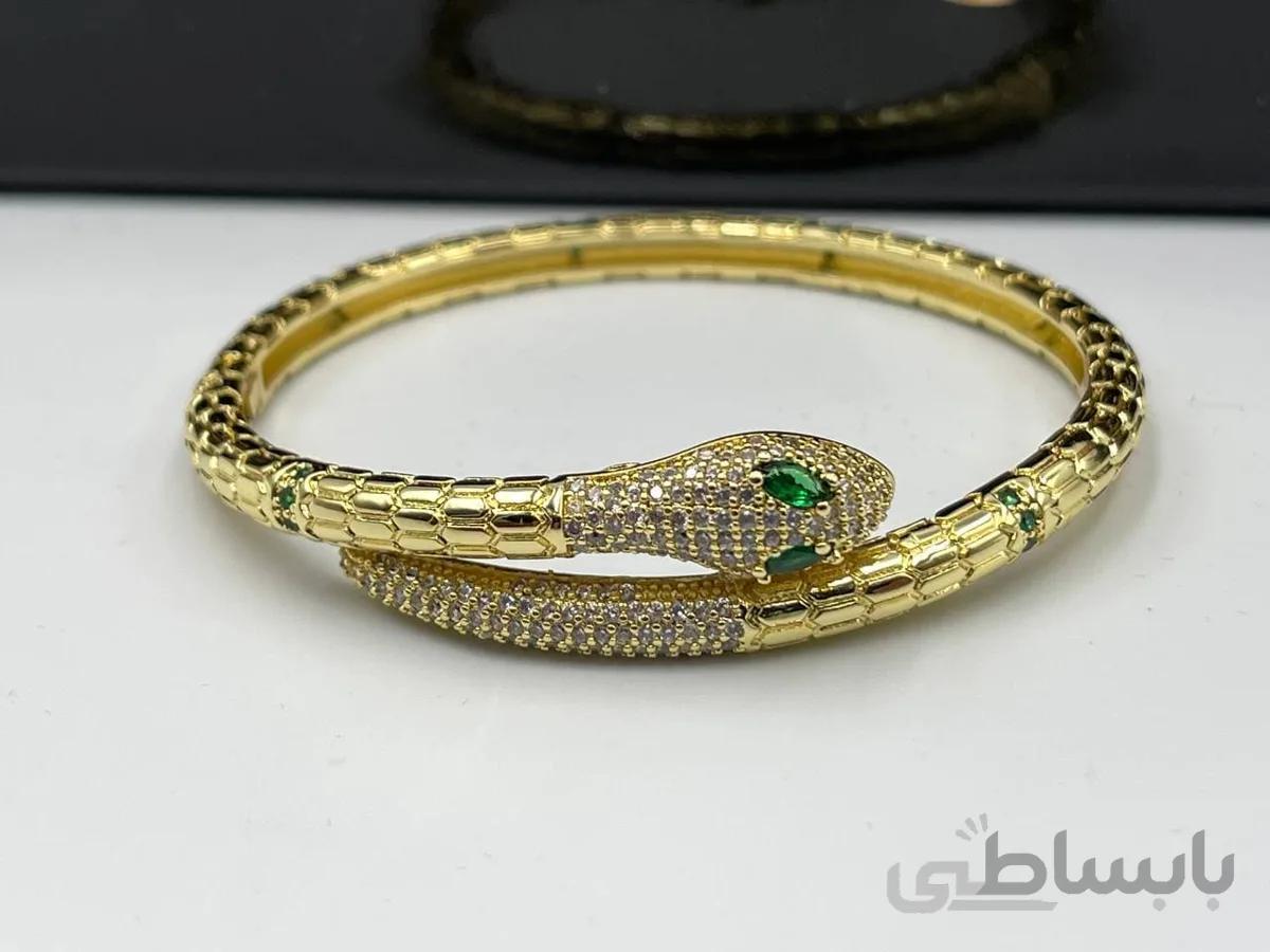 دستبند مار زنانه با چشم سبز نگین دار
