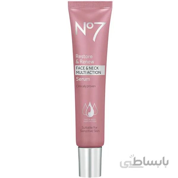 سرم ضد چروک و ترمیم کننده قوی نامبر سون No7 مدل RESTORE & RENEW حجم ۳۰ میل | لیفت و بازسازی ا No7 Restore & Renew Face And Neck Multi Action Serum 30ml