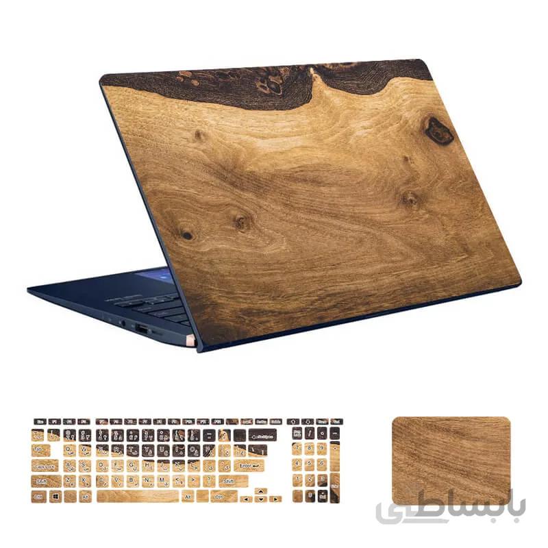 استیکر لپ تاپ طرح Wood کد ۱۷ به همراه استیکر کیبورد