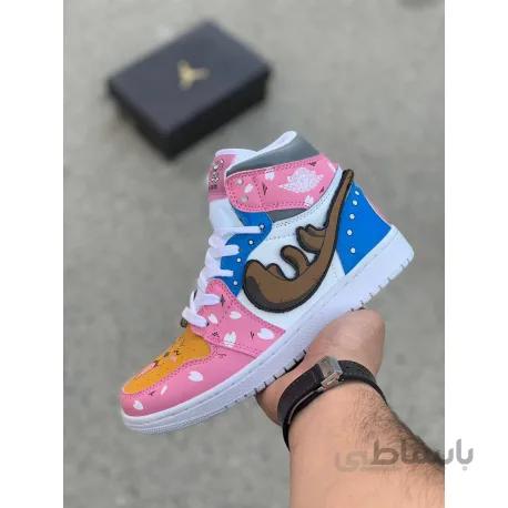 نایک ایرجردن ساقدار دخترانه صورتی Nike Air Jordan 1 AJ1 white blue pink