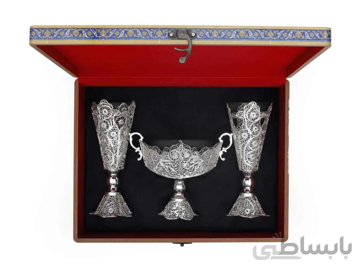 میوه خوری و گلدان ملیله کاری