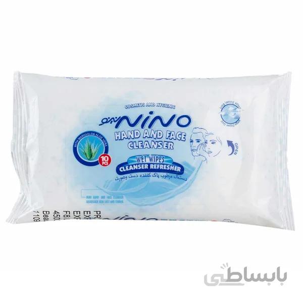 دستمال مرطوب پاک کننده نینو مخصوص دست و صورت بسته 10 عددی