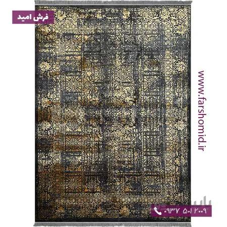 فرش وینتیج 700 شانه کد 70028zt زغالی طلایی فرش سیزان