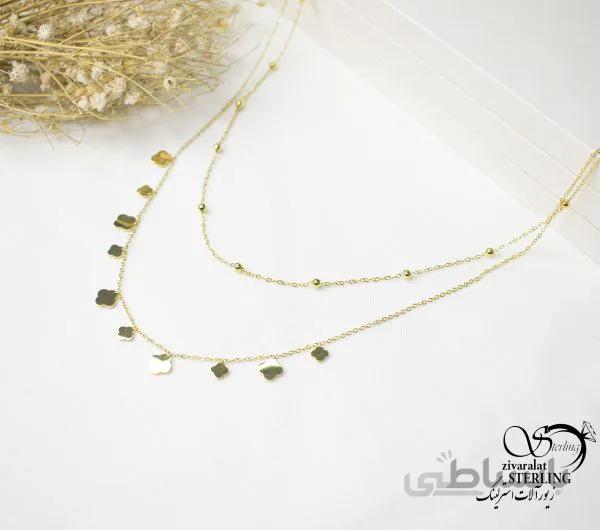 گردنبند استیل زنانه دو زنجیره گلدار
