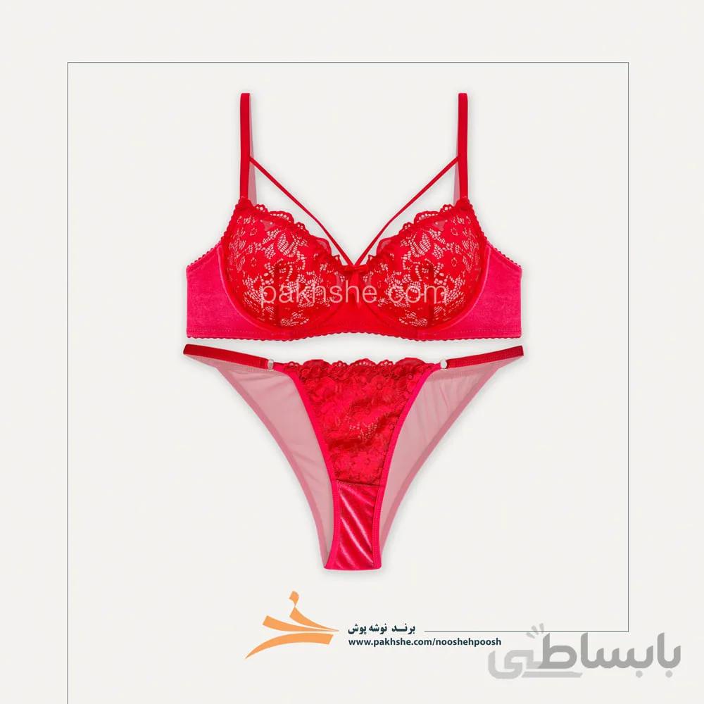 ست مخملی قرمز فنردار برند نوشه پوش 85004