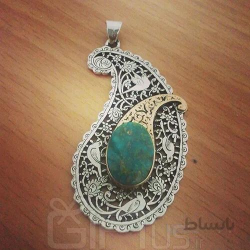 گردنبند نقره نگین فیروزه ||