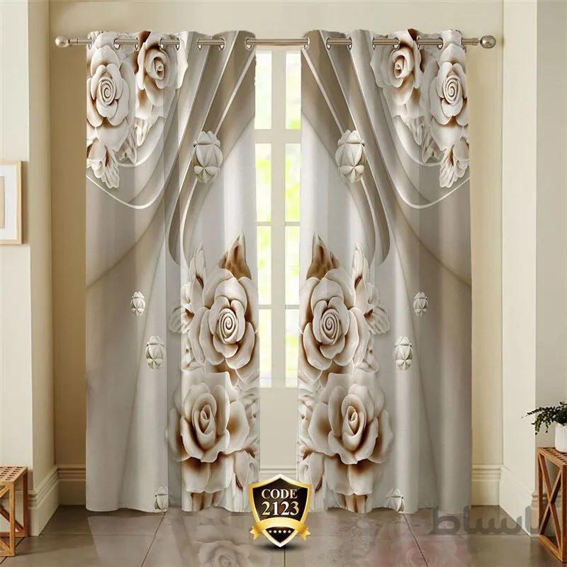 پرده پانچی کد 2123-3d-b طرح سه بعدی گل نسکافه ای