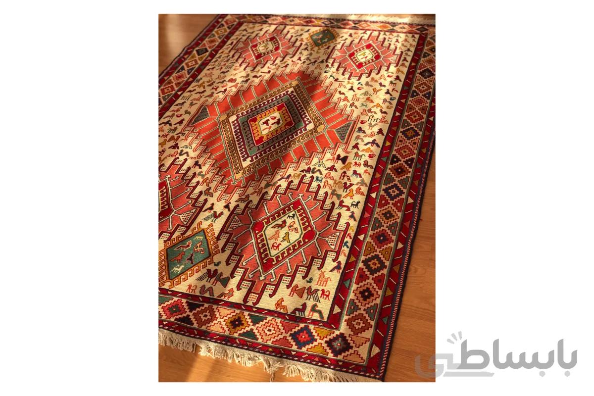گلیم ورنی دستباف طرح شاهسون ا handmade kilim rug