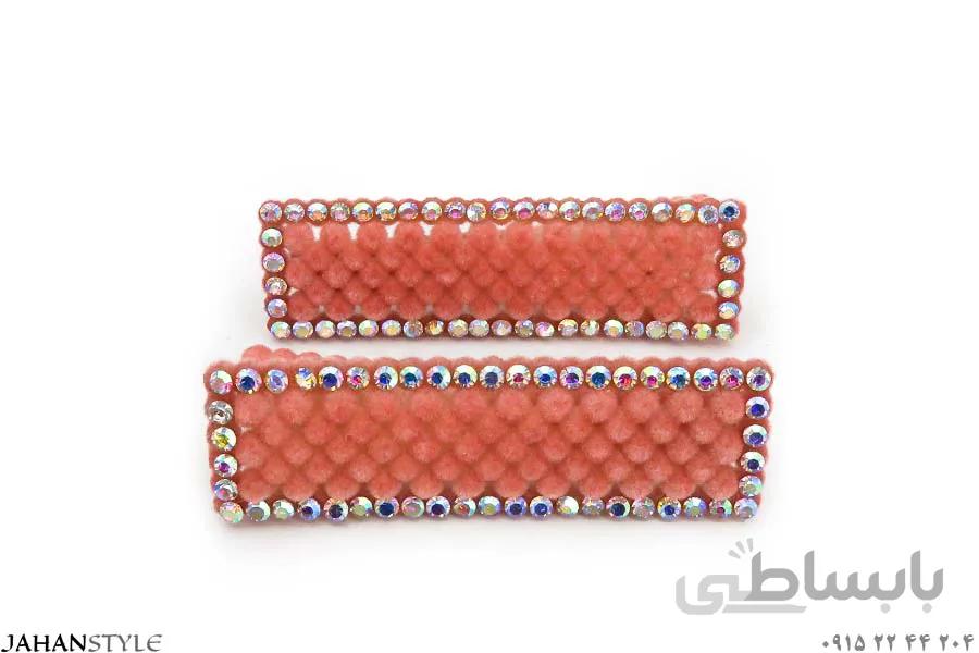 گیره انبری مخمل صورتی نگین دار