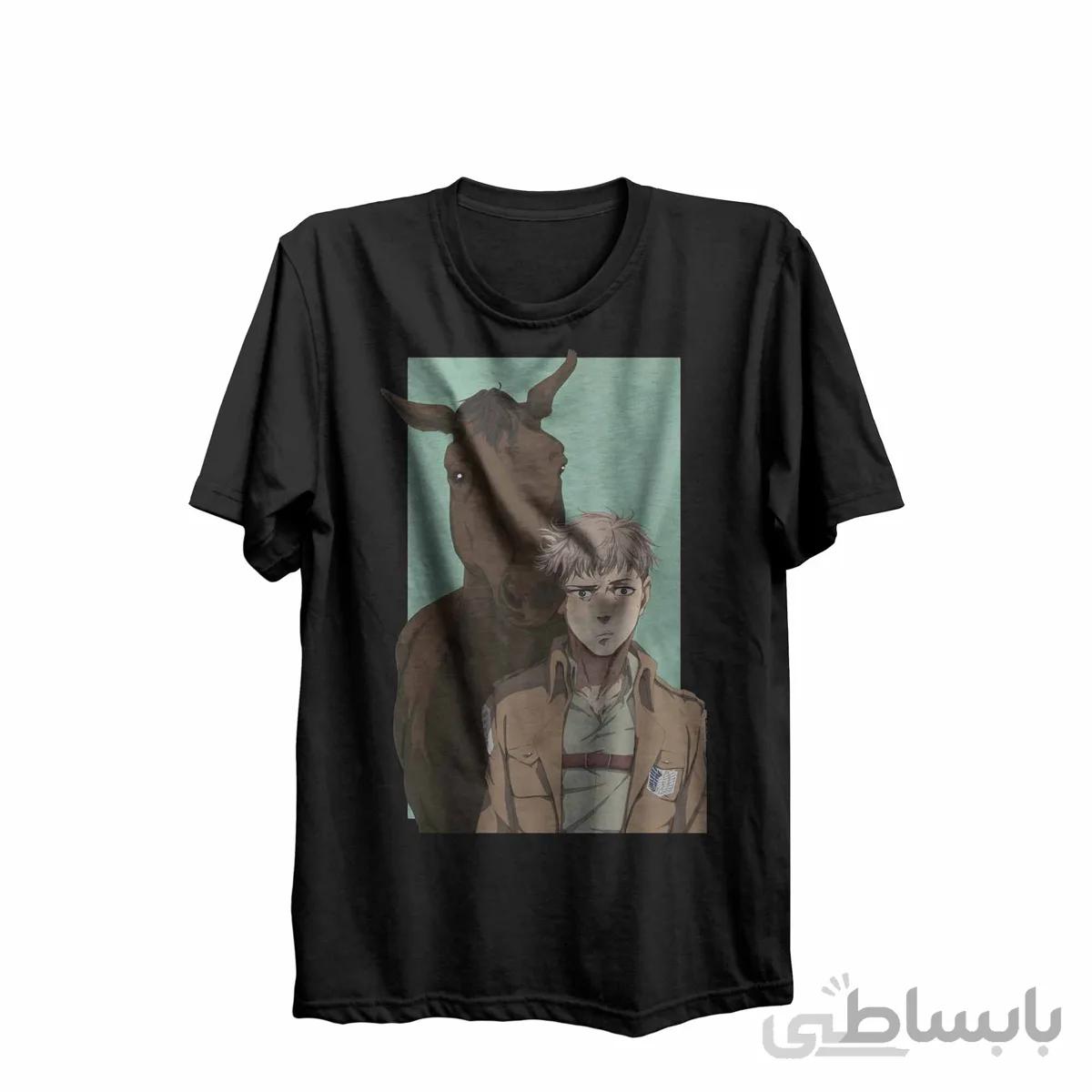 تیشرت یقه گرد مشکی طرح انیمه اتک ان تایتان Attack on Titan