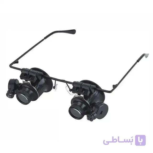 ذره بین عینکی دوچشمی چراغدار 20X بدنه فلزی 9892A