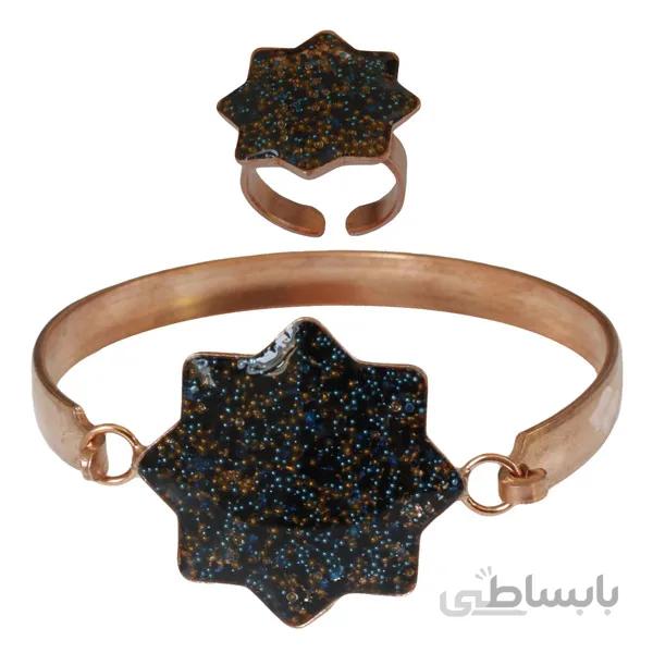 دستبند انگشتر مسی زنانه و دخترانه طرح خرده شن ابی کد jw249.1