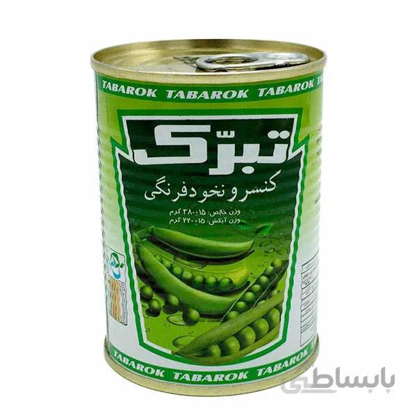 کنسرو نخود فرنگی 380 گرمی تبرک در بسته بندی 20 عددی ا tabarok canned peas 380gr