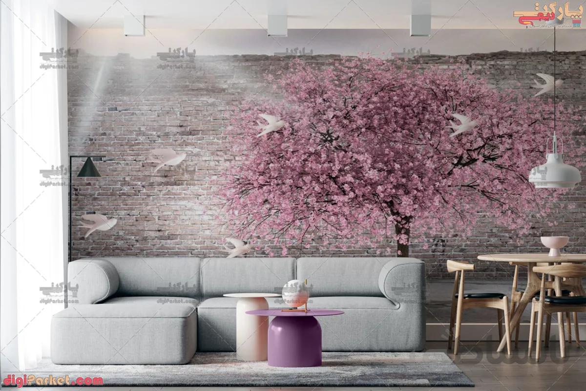 پوستر دیواری درخت شکوفه های صورتی