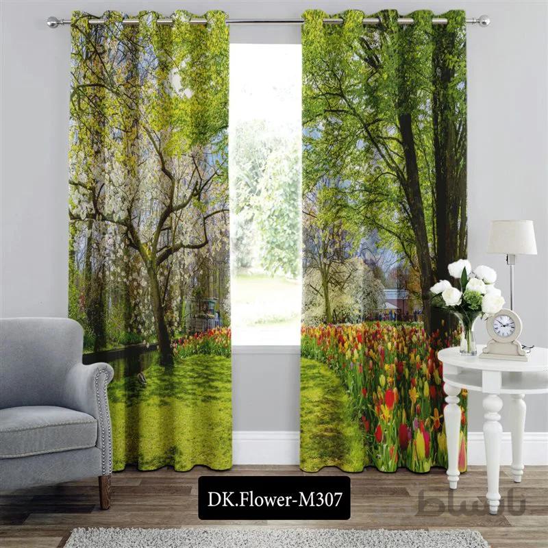 پرده پانچی (هازان و مخمل)کد DK.Flower.M307 طرح گل و منظره بهار