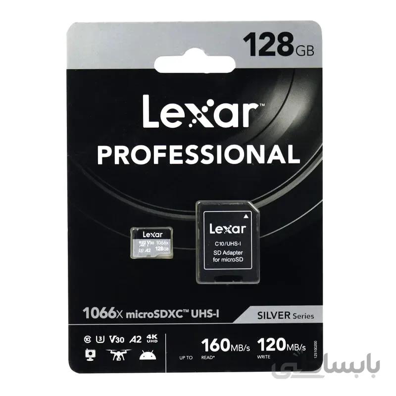 رم میکرو ۱۲۸ گیگ لکسار Lexar Silver Series 1066X A2 V30 U3 C10 160MB/s + خشاب