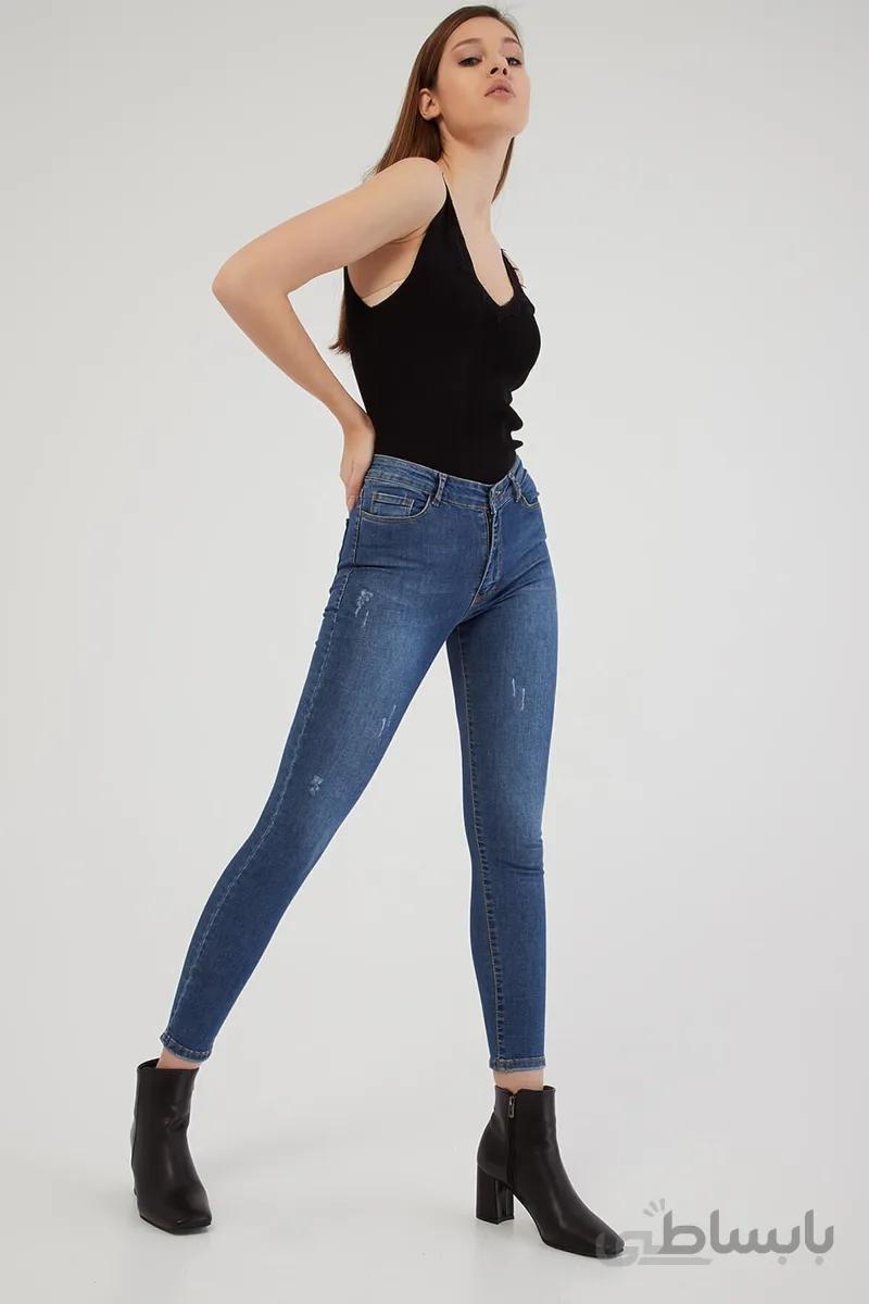 Fashion Friends کمر بالا لاغر متناسب با نیروی دریایی شلوار جین