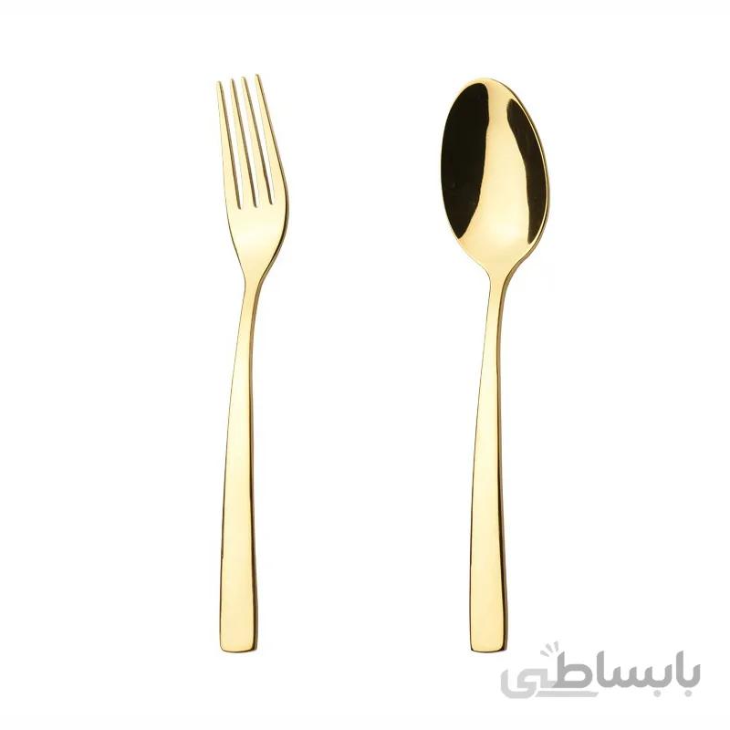 قاشق و چنگال غذاخوری 6 نفره ناب استیل طرح فلورانس طلایی PVD (12 پارچه) ا Nab-Steel Florence Gold Steel Table Spoons and Forks 12 Pieces