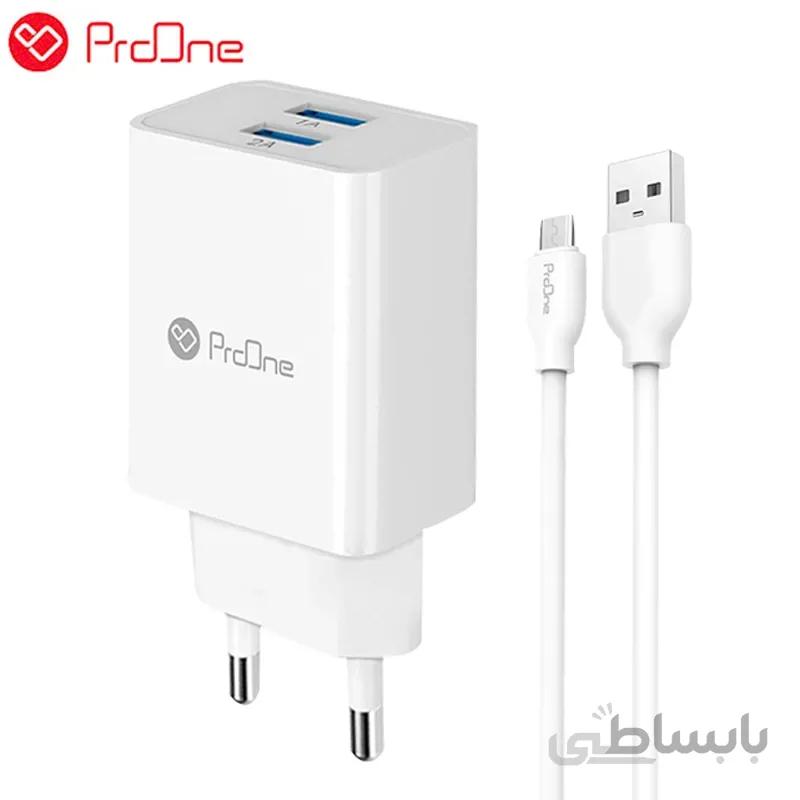 شارژر دیواری ProOne PWC525 2Port 3A 15W + کابل میکرو یو اس بی