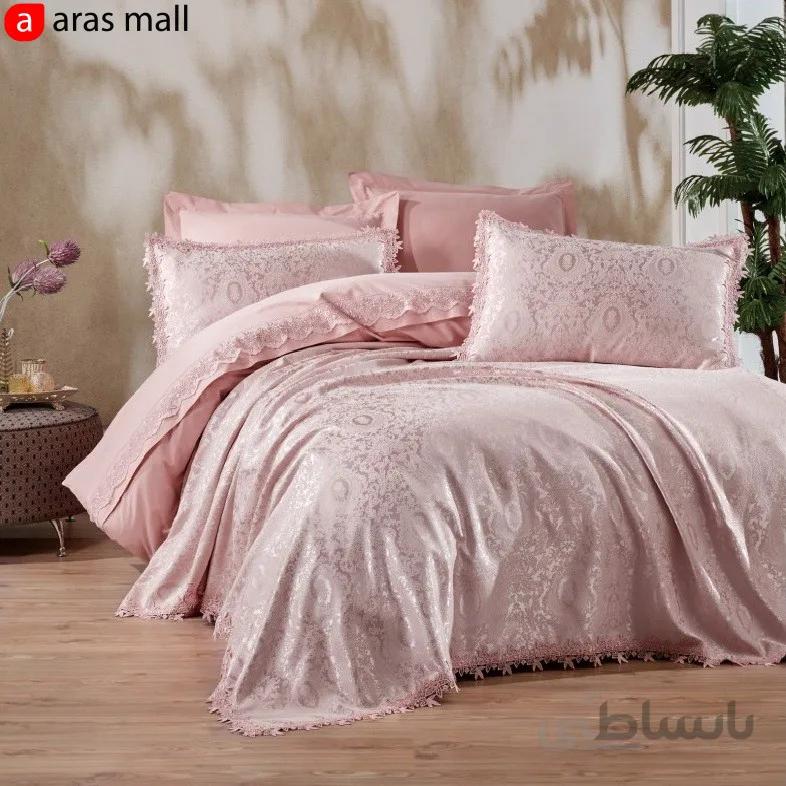 ست کاور با ست پیکه کاتن باکس مدل Chi Chi طرح Elegance رنگ Pudra دو نفره 7 تکه
