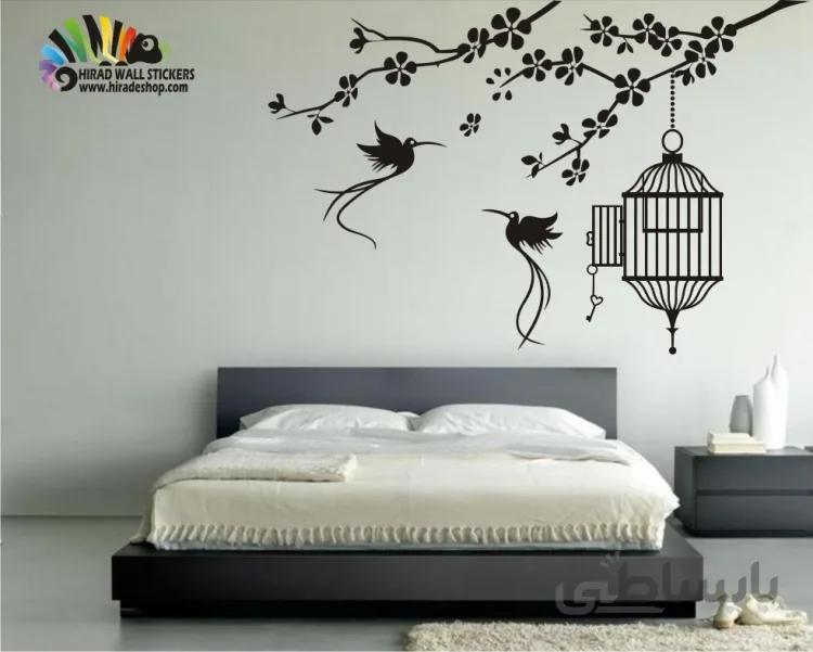استیکر و برچسب دیواری شاخه و قفس و پرنده کد h205
