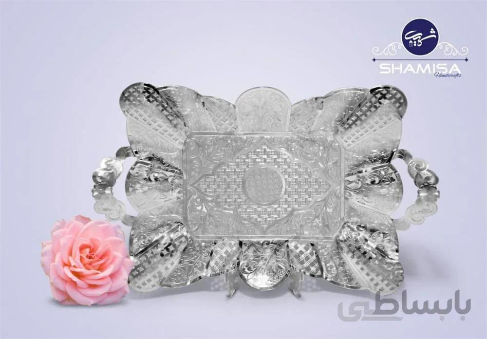 شیرینی خوری دسته دار مس وآبکاری نقره با پایه کوتاه 30*20 ا Sweets, curd handle copper وآبکاری silver with short base 30*20