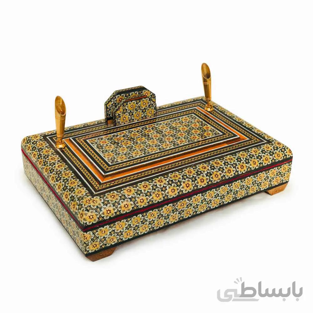 جا قلمی خاتم کاری دوقیف جعبه دار 24*16 سانتی ا قیمت به شرط خرید تیمی