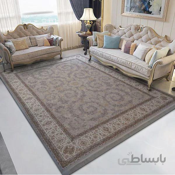 فرش طرح ماهرو نقره ای 1200 شانه گل برجسته