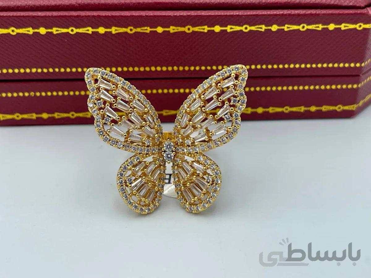 انگشتر پروانه سایز بزرگ نگین کاری