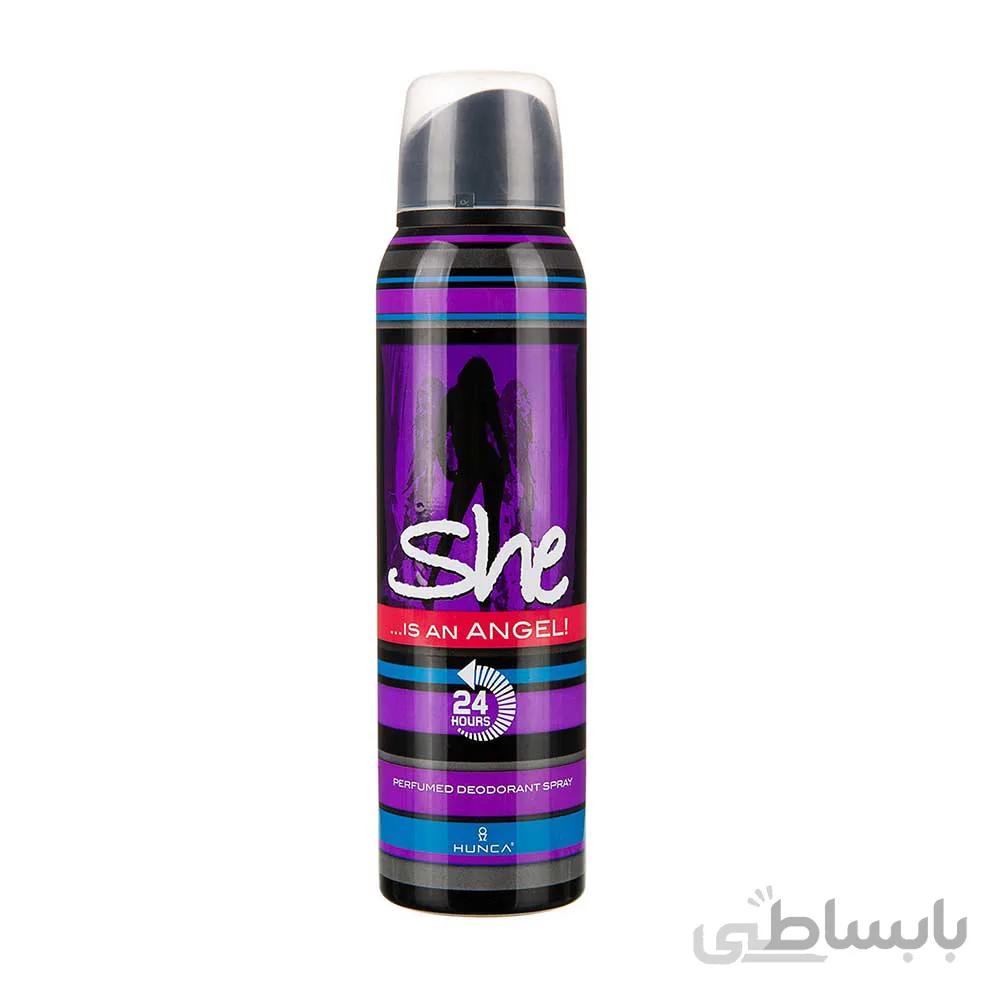 اسپری دئودورانت24 ساعته زنانه شی she مدل آنجل angel در حجم 150 میلی لیتر ا perfumed deodorant spray she model is an angel 150