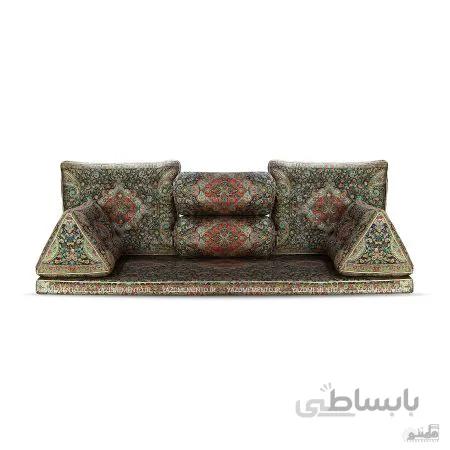 پشتی سنتی شاه نشین ترمه طرح سالار – ست 7 تکه مشکی ابریشم