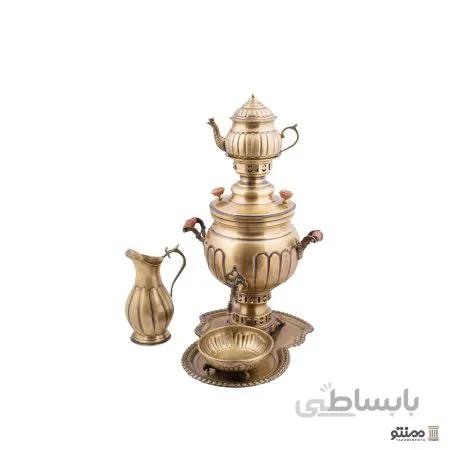 سرویس سماور ذغالی برنجی 5 پارچه مدل خطی
Brass charcoal samovar service 5 cloths linear model