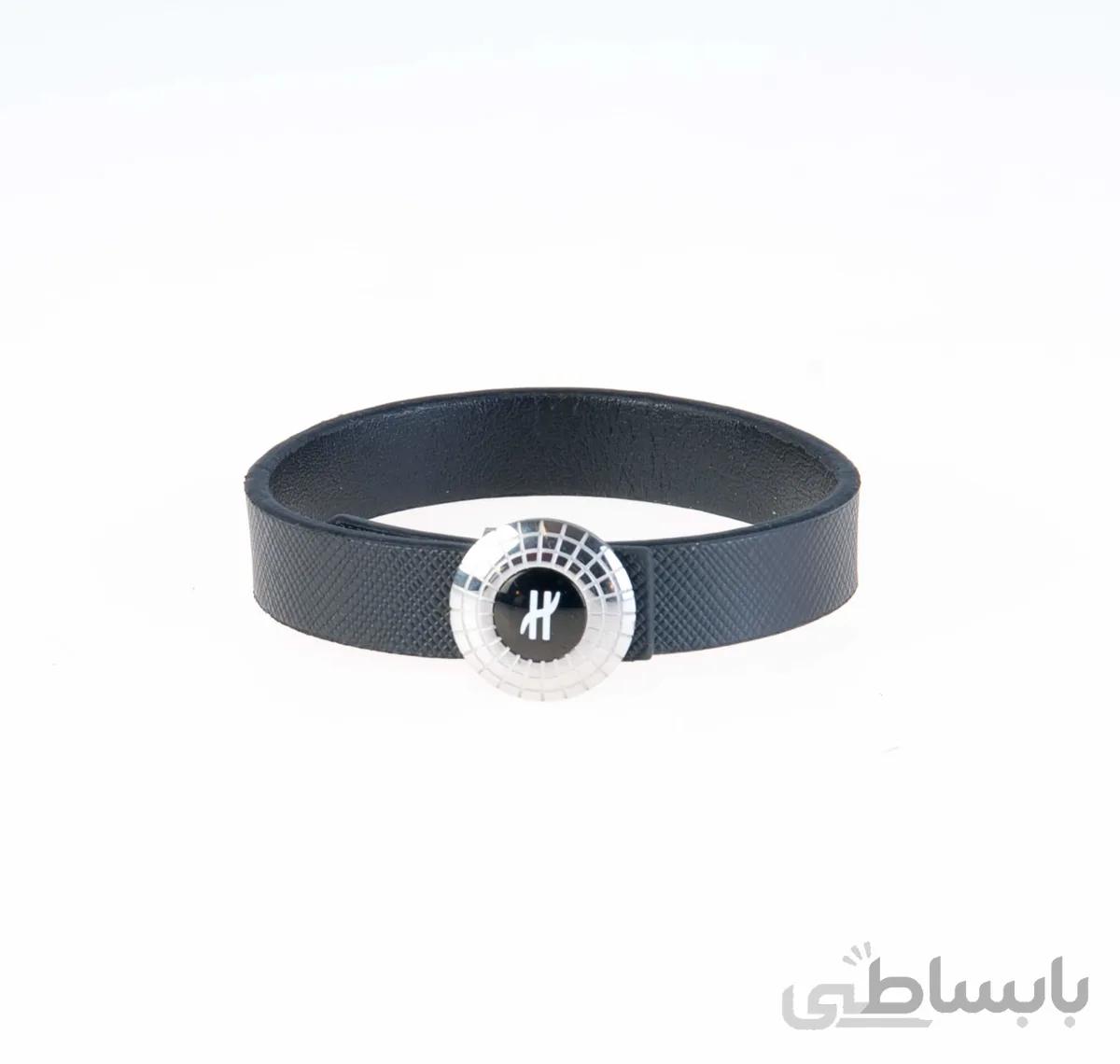 دستبند چرمی نقره ای مشکی مردانه LM1019