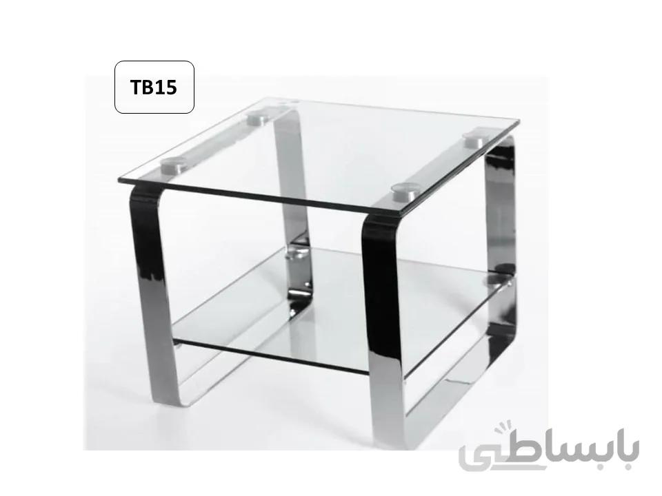 میز عسلی دو طبقه tb15 ابکاری کروم و شیشه دودی ا TB15