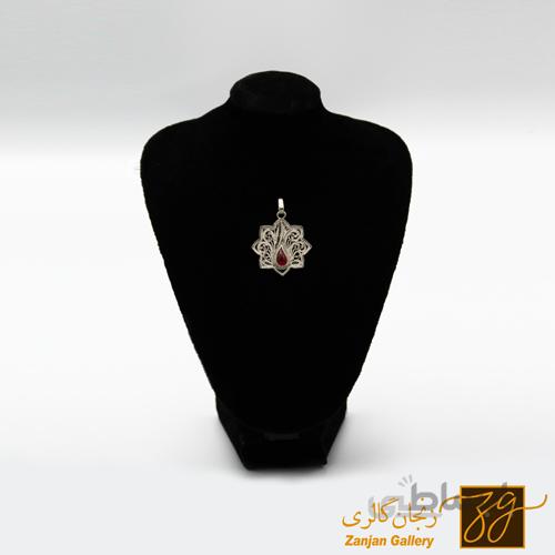 آویز گردنبند طرح شمسه با سنگ یاقوت کد 12