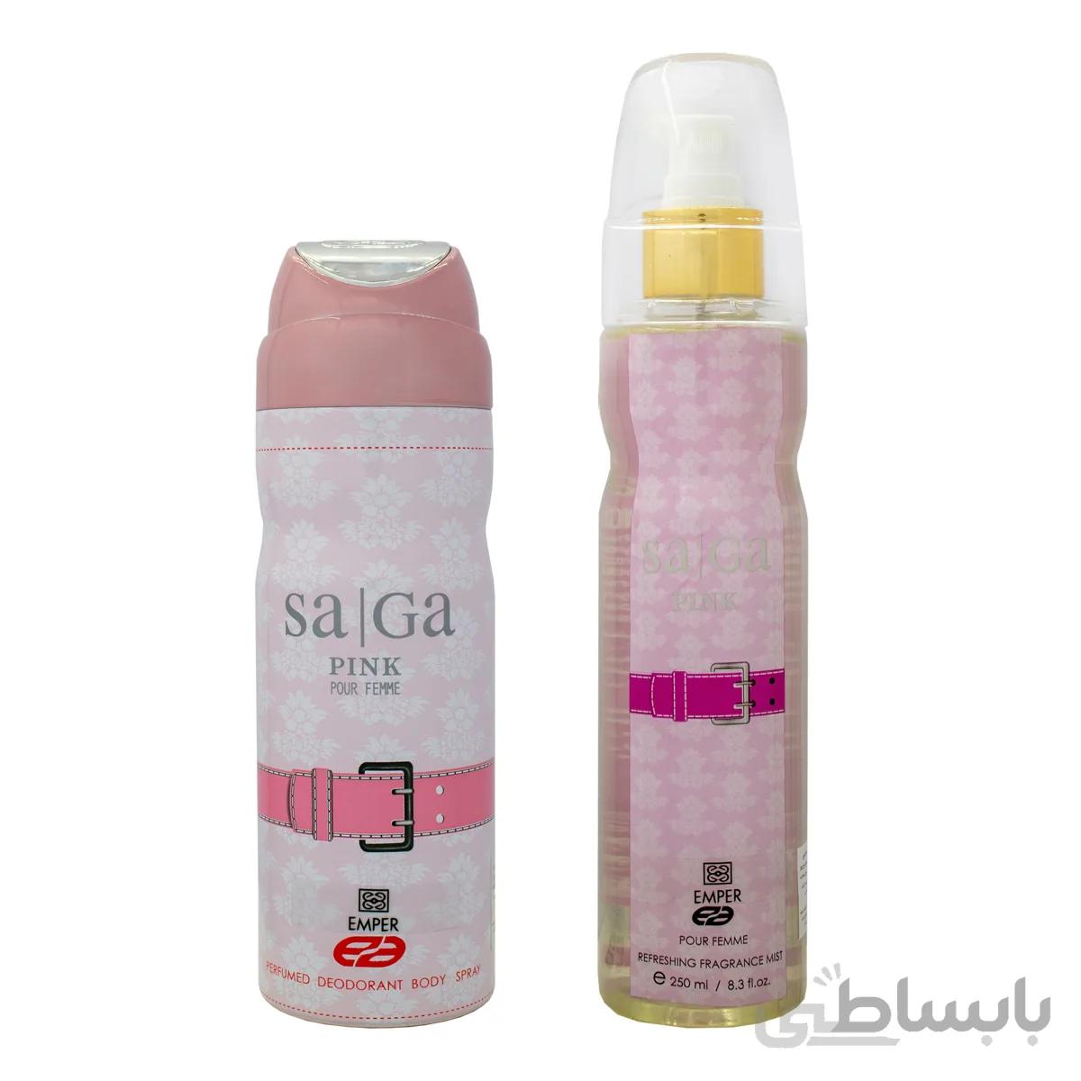 بادی اسپلش زنانه امپر مدل SA GA PINK حجم 250 میلی لیتر به همراه اسپری بدن زنانه امپر مدل SA GA PINK حجم 200 میلی لیتر