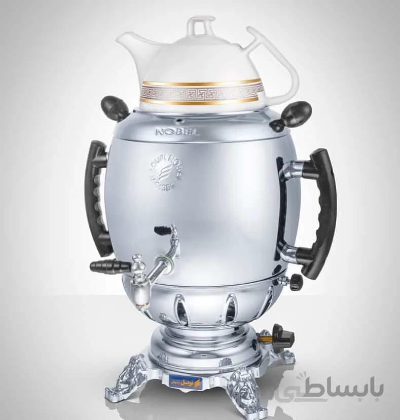 سماور گازی نوبل مدل ممتاز با قوری چینی 6 لیتری